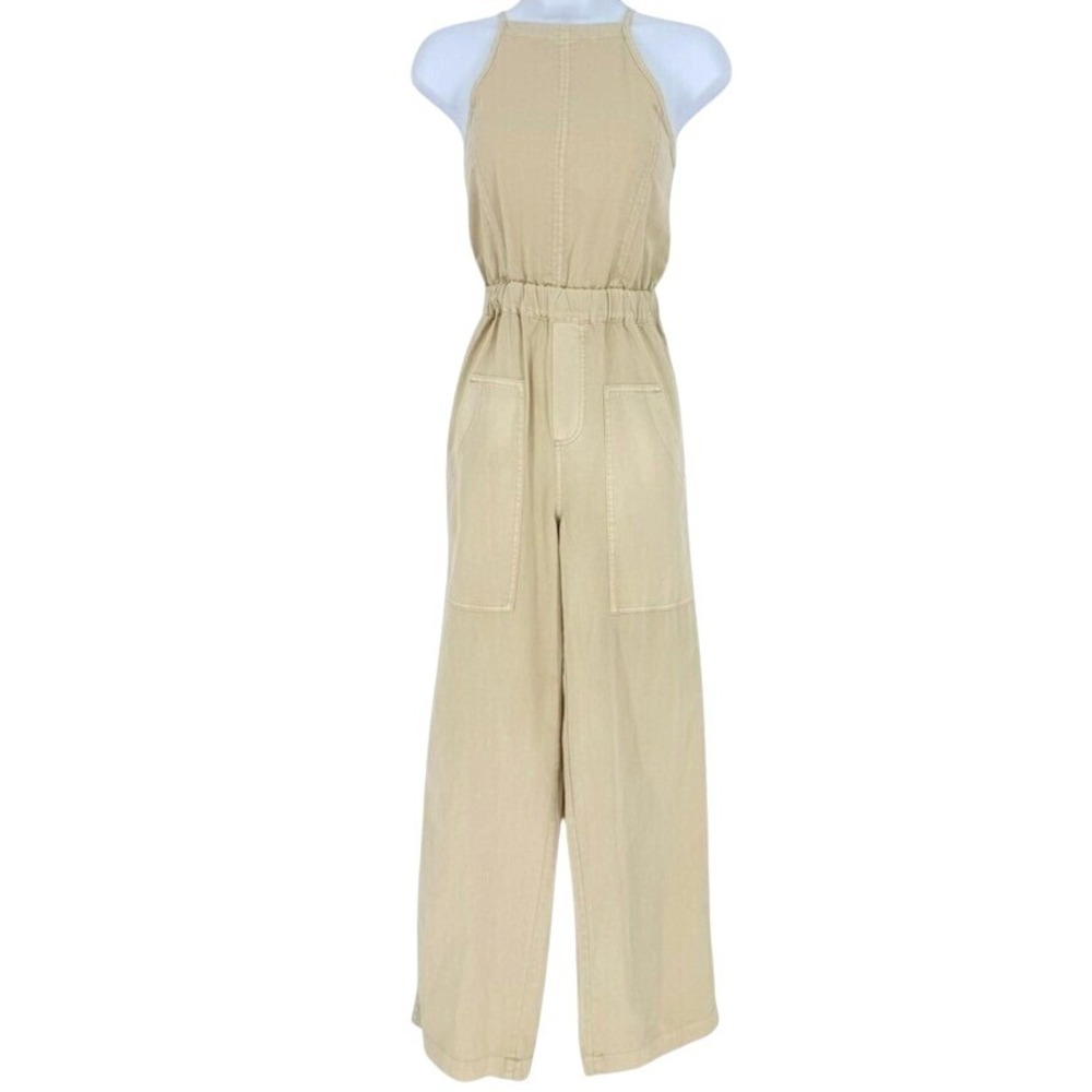 Tan Khaki Denim Jumpsuit Wide Leg Corset Back Small NWT Desert Safari Earthy